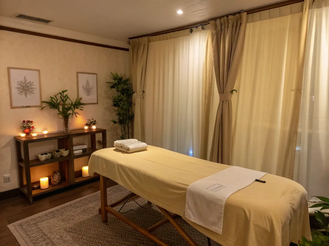 An automated massage suite featuring a robotic arm gently massaging a customer. The suite is designed for relaxation and comfort, showcasing the precision and therapeutic benefits of robotic automation in wellness applications.