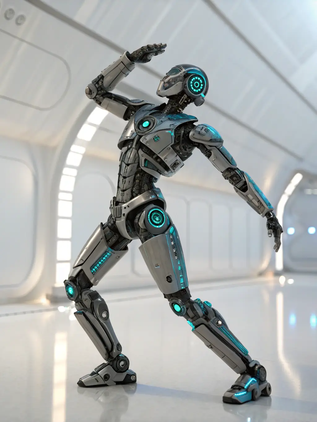 A Unitree-style humanoid robot performing a dance routine, highlighting its agility and dynamic movement capabilities.