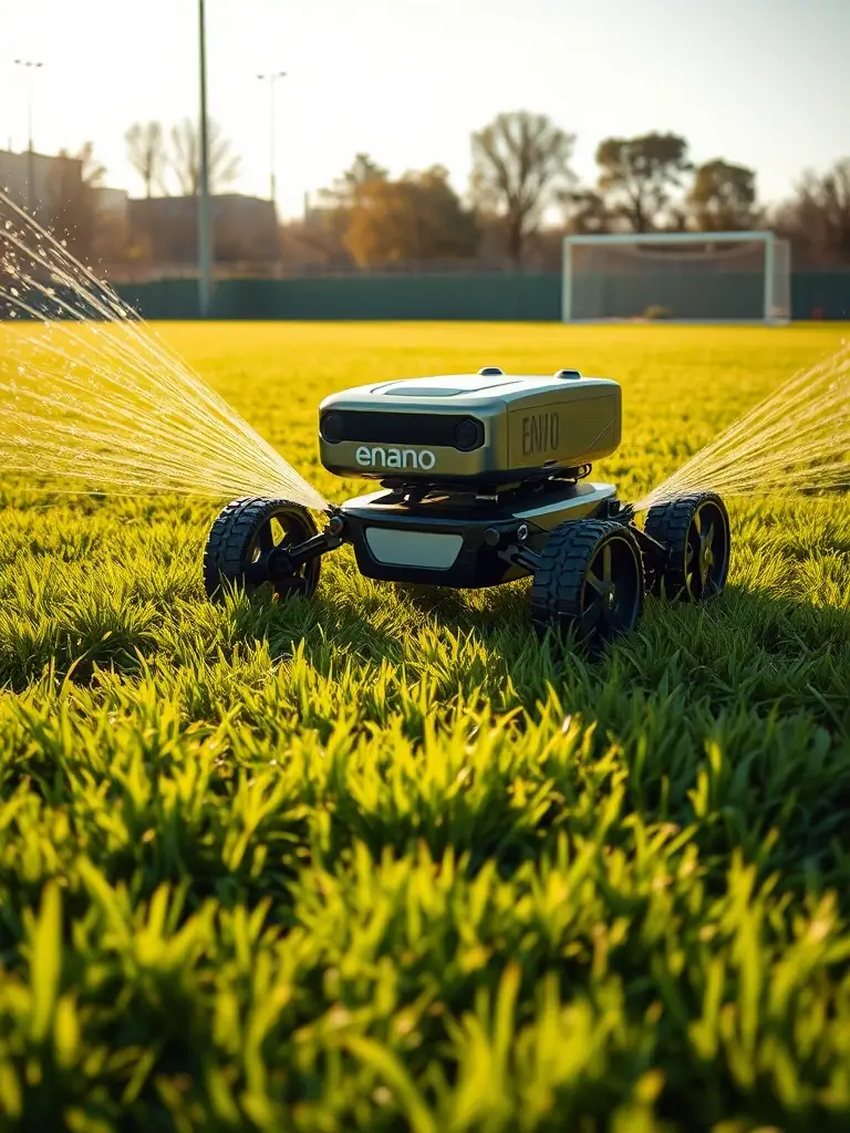 A Yarbo outdoor service robot autonomously mowing a lawn, showcasing its precision and efficiency in lawn care.